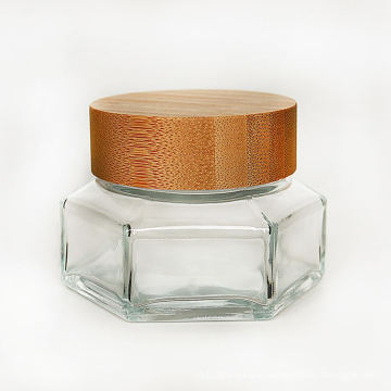 30ml 50ml 100ml Empty Hexagon Glass Cream Jar with Wood Lid